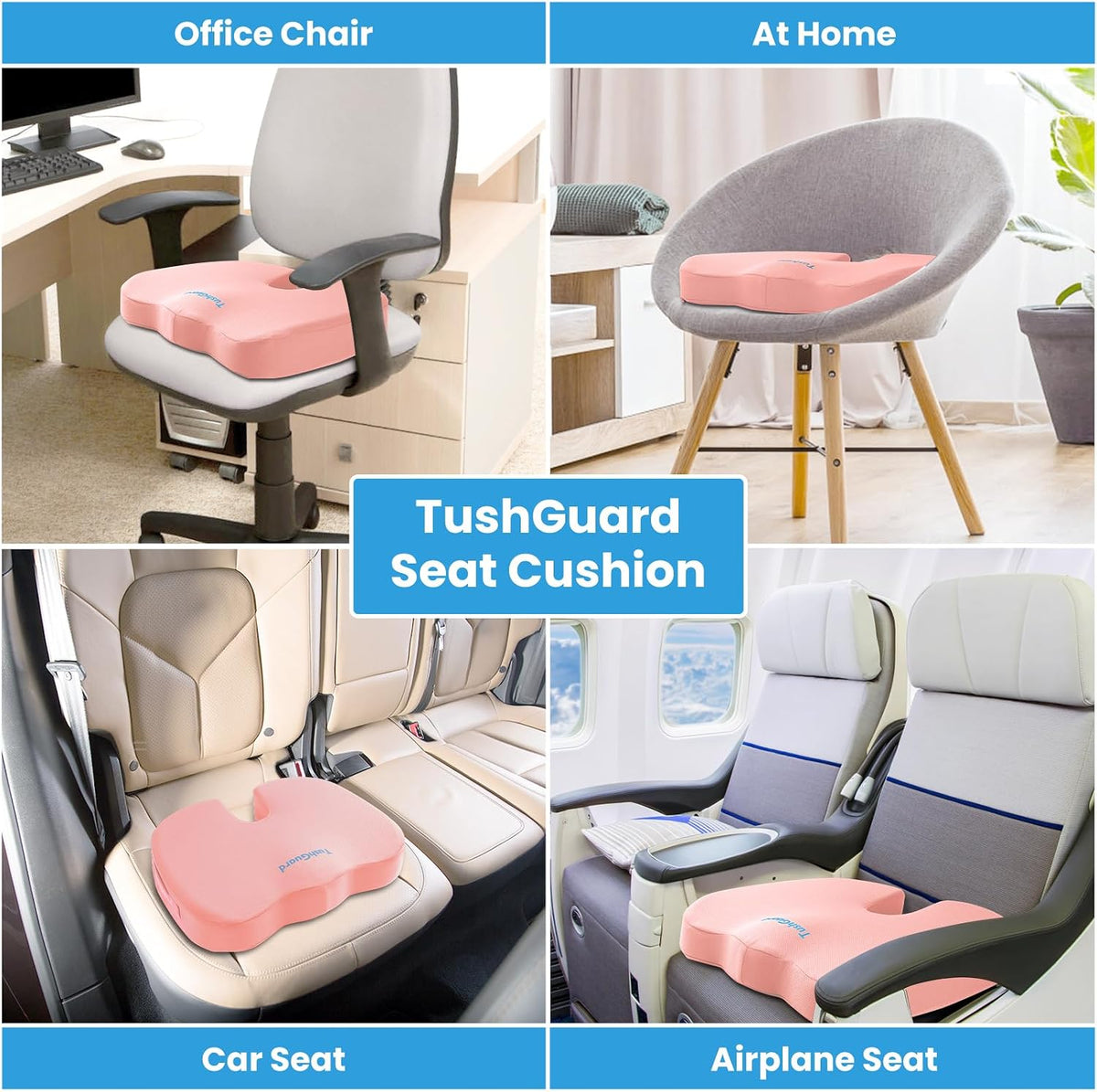 TushGuard Seat Cushion for Office Chair, Memory Foam Chair Cushion, Pink