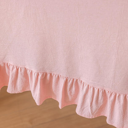 Solid Pink Cotton Ruffle Trim Tablecloth 60" × 84"