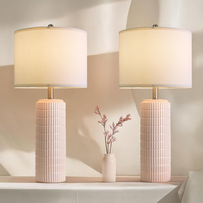 27.5" Pink Ceramic Table Lamps for Girls Room Set of 2, Modern Bedroom Lamps, Bedside Lamps for Night Stands Living Room, Cute Lamps Pink Decor, Nightstands Desk Nursery