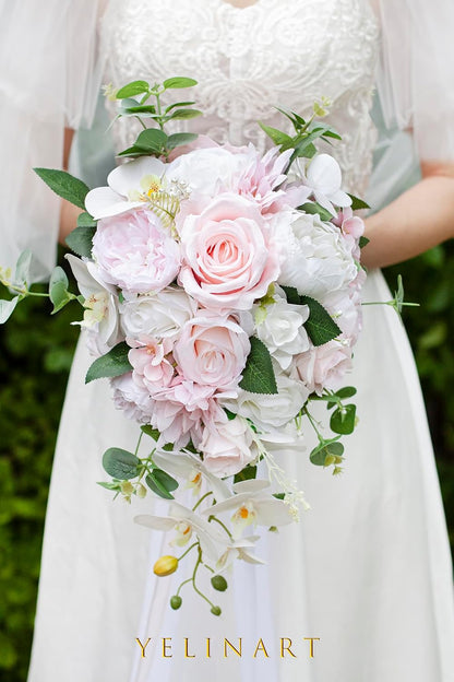 10 Inch Blush Cascading Bridal Wedding Bouquets for Bride