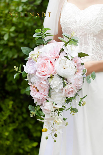 10 Inch Blush Cascading Bridal Wedding Bouquets for Bride
