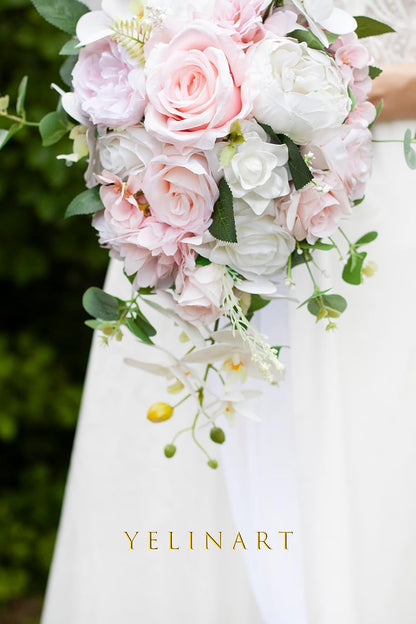 10 Inch Blush Cascading Bridal Wedding Bouquets for Bride