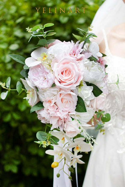 10 Inch Blush Cascading Bridal Wedding Bouquets for Bride