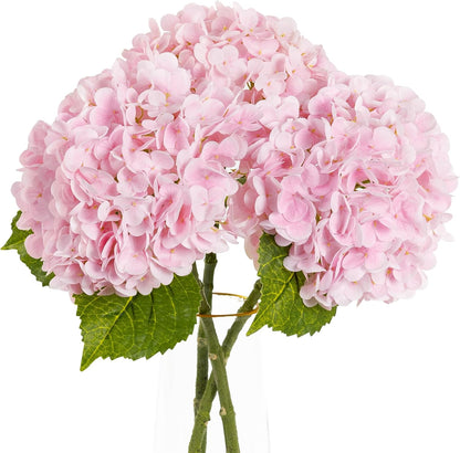 3 Pcs Pink Hydrangea Artificial Flowers,Latex Real Touch Flower with Stems