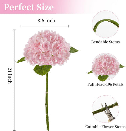 3 Pcs Pink Hydrangea Artificial Flowers,Latex Real Touch Flower with Stems