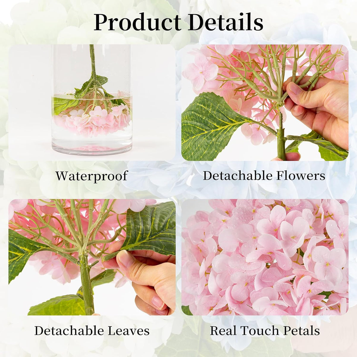 3 Pcs Pink Hydrangea Artificial Flowers,Latex Real Touch Flower with Stems