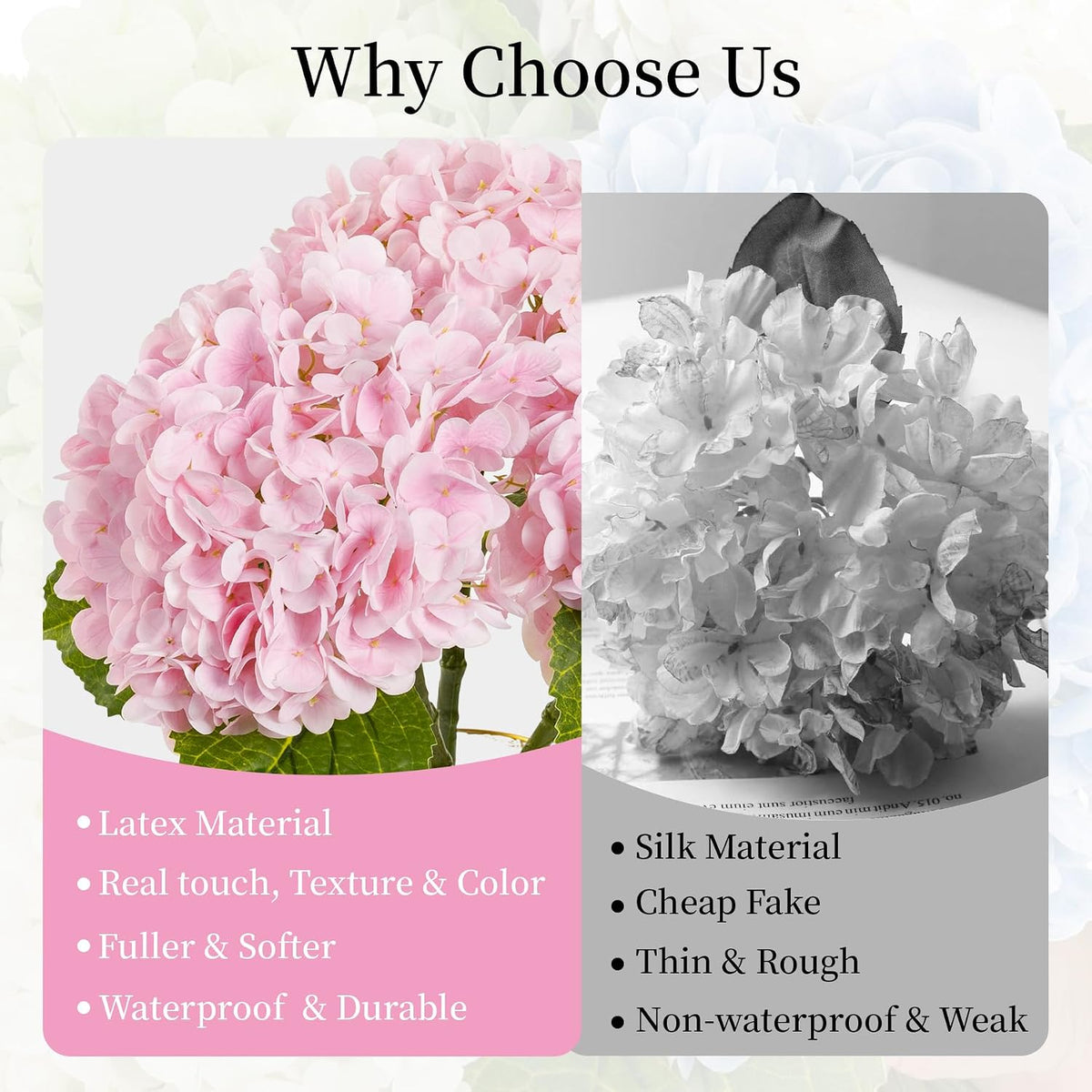 3 Pcs Pink Hydrangea Artificial Flowers,Latex Real Touch Flower with Stems