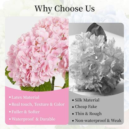3 Pcs Pink Hydrangea Artificial Flowers,Latex Real Touch Flower with Stems