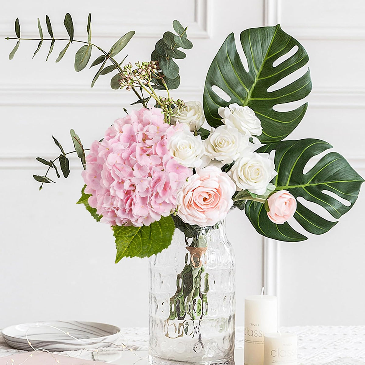 3 Pcs Pink Hydrangea Artificial Flowers,Latex Real Touch Flower with Stems