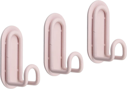 3pcs Adhesive Towel Hooks Metal Robe Hangers Stick on Wall Bathroom Hooks Heavy Duty Towel Racks Holder Pink Shower Hooks for Hanging Coat Hat Handbag Tie (Pink)