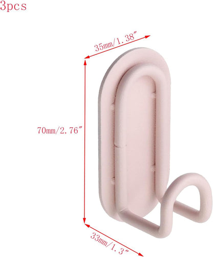 3pcs Adhesive Towel Hooks Metal Robe Hangers Stick on Wall Bathroom Hooks Heavy Duty Towel Racks Holder Pink Shower Hooks for Hanging Coat Hat Handbag Tie (Pink)