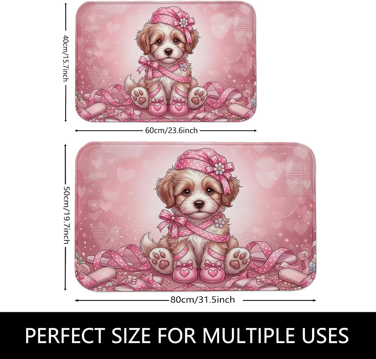 Cute Peach Hearts Quick Dry Bath Mat, Playful Animal Design Absorbent Non Slip Shower Mat, Decorative Washable Bath Rugs for Bathroom Toilet Restroom 20x32 Inch