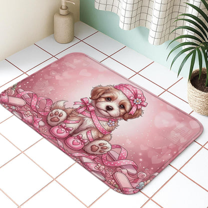 Cute Peach Hearts Quick Dry Bath Mat, Playful Animal Design Absorbent Non Slip Shower Mat, Decorative Washable Bath Rugs for Bathroom Toilet Restroom 20x32 Inch