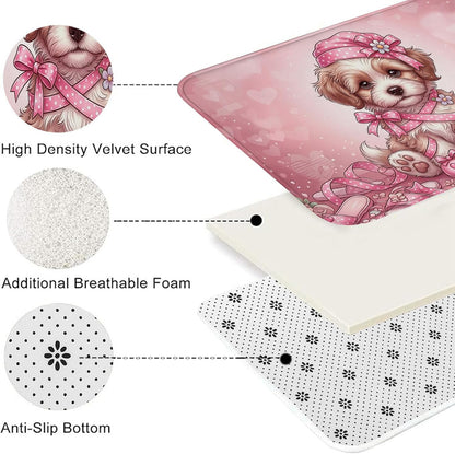 Cute Peach Hearts Quick Dry Bath Mat, Playful Animal Design Absorbent Non Slip Shower Mat, Decorative Washable Bath Rugs for Bathroom Toilet Restroom 20x32 Inch