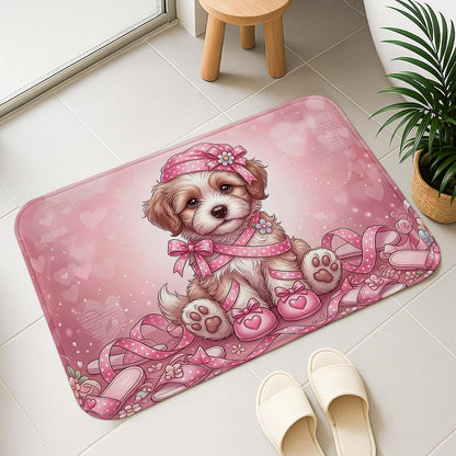 Cute Peach Hearts Quick Dry Bath Mat, Playful Animal Design Absorbent Non Slip Shower Mat, Decorative Washable Bath Rugs for Bathroom Toilet Restroom 20x32 Inch