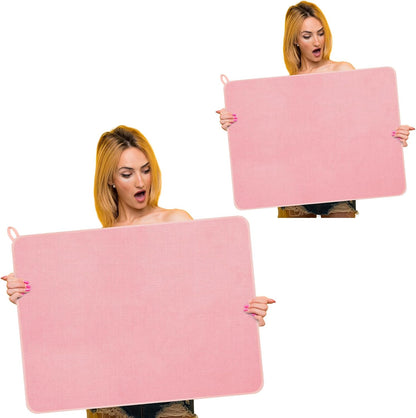 2 Pcs Dish Drying Mats for Kitchen Counter, Pink, 30 x 24 Inch