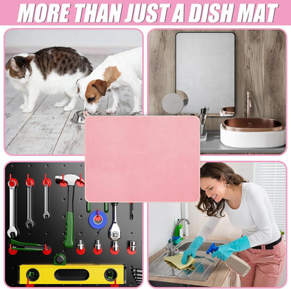 2 Pcs Dish Drying Mats for Kitchen Counter, Pink, 30 x 24 Inch