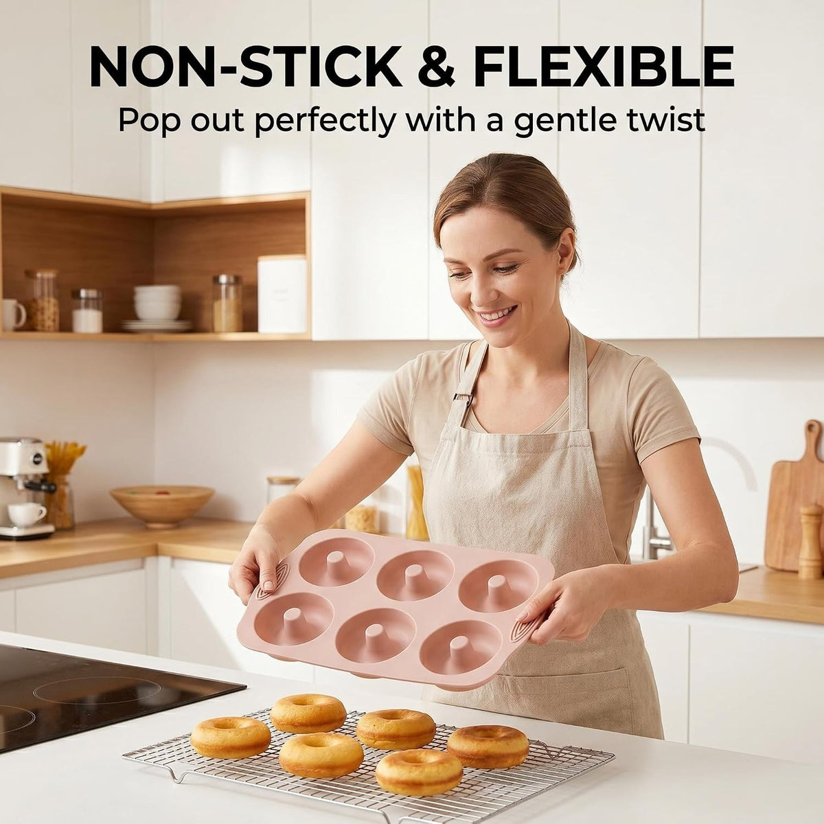 Nonstick Silicone Bakeware Set, 6 set Baking Cake Pan, Economical BPA Free Heat Resistant Bakeware Tools for DIY Loaf Bread Cheesecake Pizza Cupcake Muffin (Pink)
