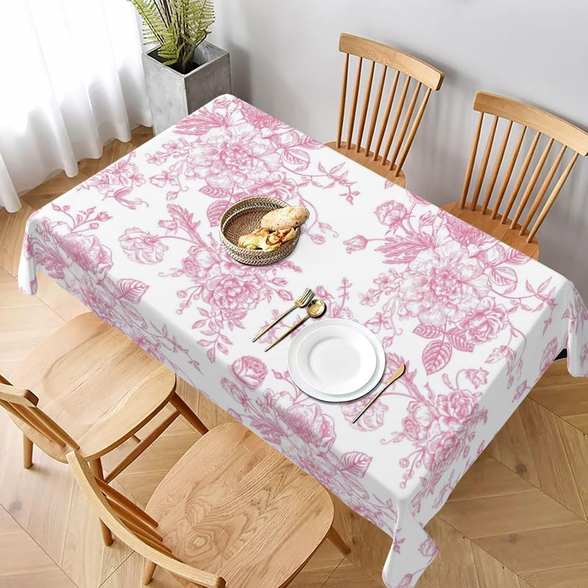 Pink Floral Tablecloth 60 x 120 Inch Rectangle Chinoiserie Flowers Decorative Table Cloth Rustic Fabric Farmhouse Washable Table Cover for Picnic Party Holiday Home Indoor Outdoor