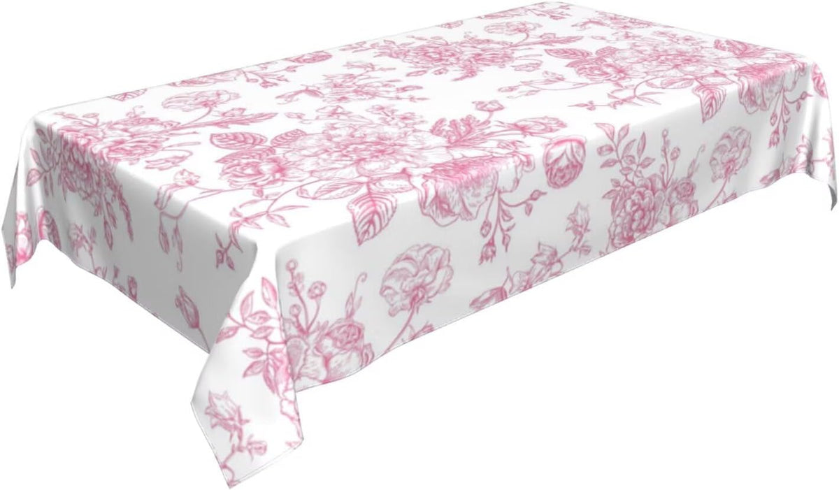 Pink Floral Tablecloth 60 x 120 Inch Rectangle Chinoiserie Flowers Decorative Table Cloth Rustic Fabric Farmhouse Washable Table Cover for Picnic Party Holiday Home Indoor Outdoor