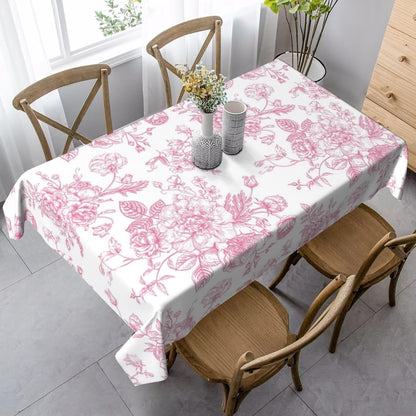 Pink Floral Tablecloth 60 x 120 Inch Rectangle Chinoiserie Flowers Decorative Table Cloth Rustic Fabric Farmhouse Washable Table Cover for Picnic Party Holiday Home Indoor Outdoor