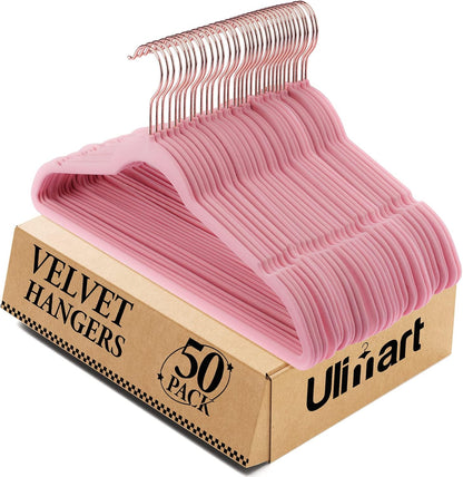 Velvet Hangers 50 Pack,Pink Felt Hangers,Durable Non Slip Hangers