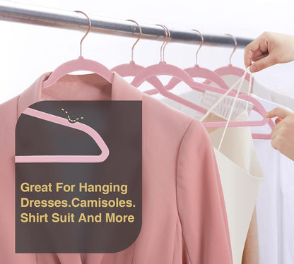 Velvet Hangers 50 Pack,Pink Felt Hangers,Durable Non Slip Hangers