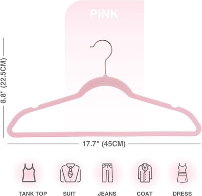 Velvet Hangers 50 Pack,Pink Felt Hangers,Durable Non Slip Hangers