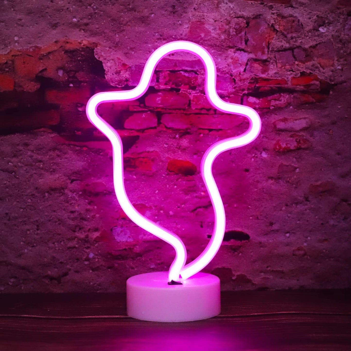 Ghost Neon Lights Halloween Decorations, LED Spooky Neon Signs(Pink)