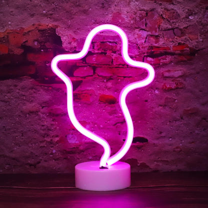 Ghost Neon Lights Halloween Decorations, LED Spooky Neon Signs(Pink)