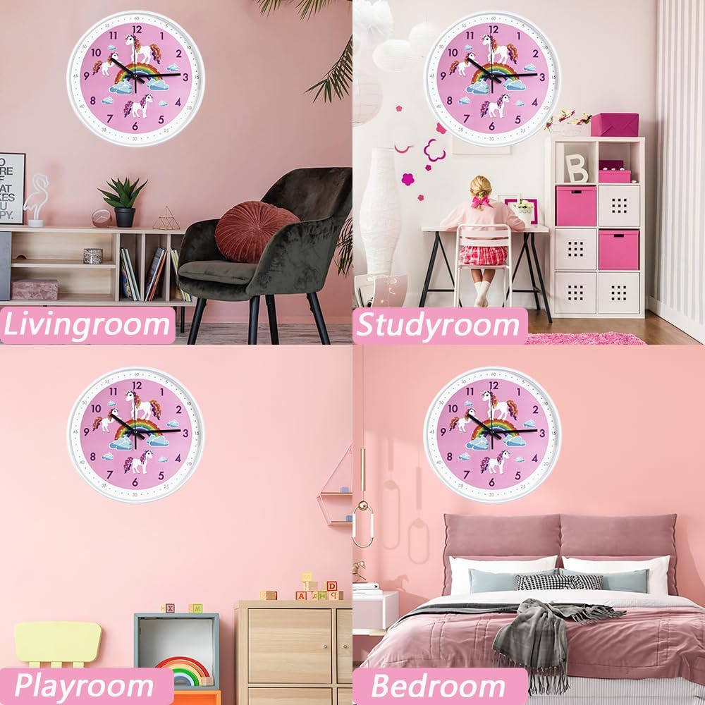 Pink Wall Clock,Silent Non Ticking Children's Décor Quiet Clocks for Kids Room,Office,School,Bedroom,Kitchen,Classroom (12 inch Pink)