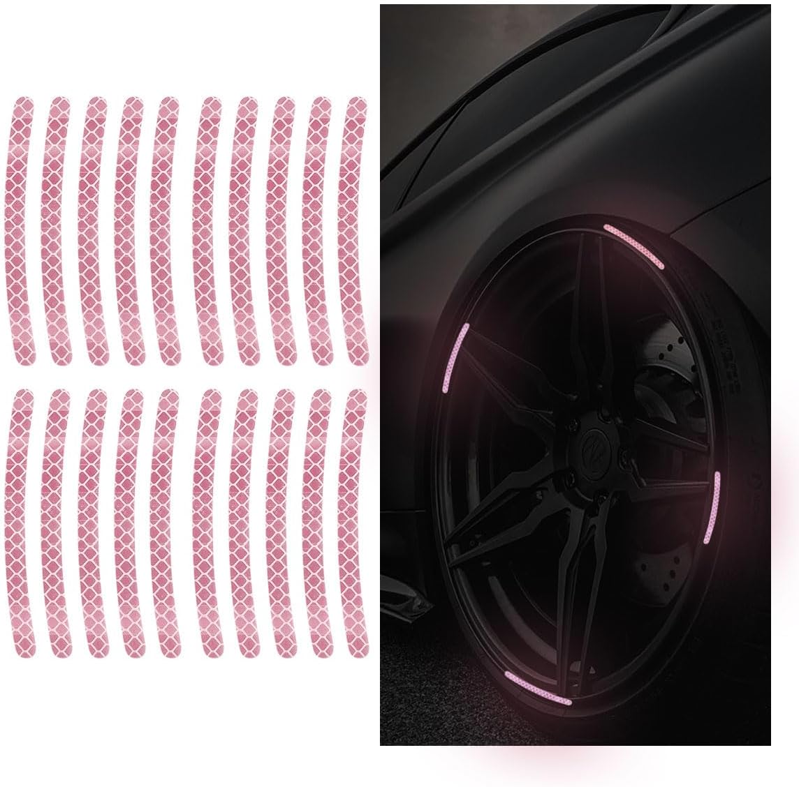 20PCS Car Wheel Stripe Reflective Stickers Decals, Pink