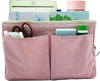 Bedside Caddy Bedside Hanging Storage Basket Multi-Function Organizer Caddy for Bunk and Hospital Beds College Dorms Bed Rails, The Magazine Holders Can be Placed Glasses Books Mobile Phones(Pink)