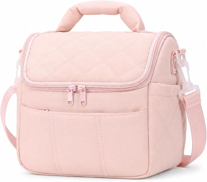 Lunch Bag for Women Insulated Pink Lunch Box Quilted Puffer Lunch Tote