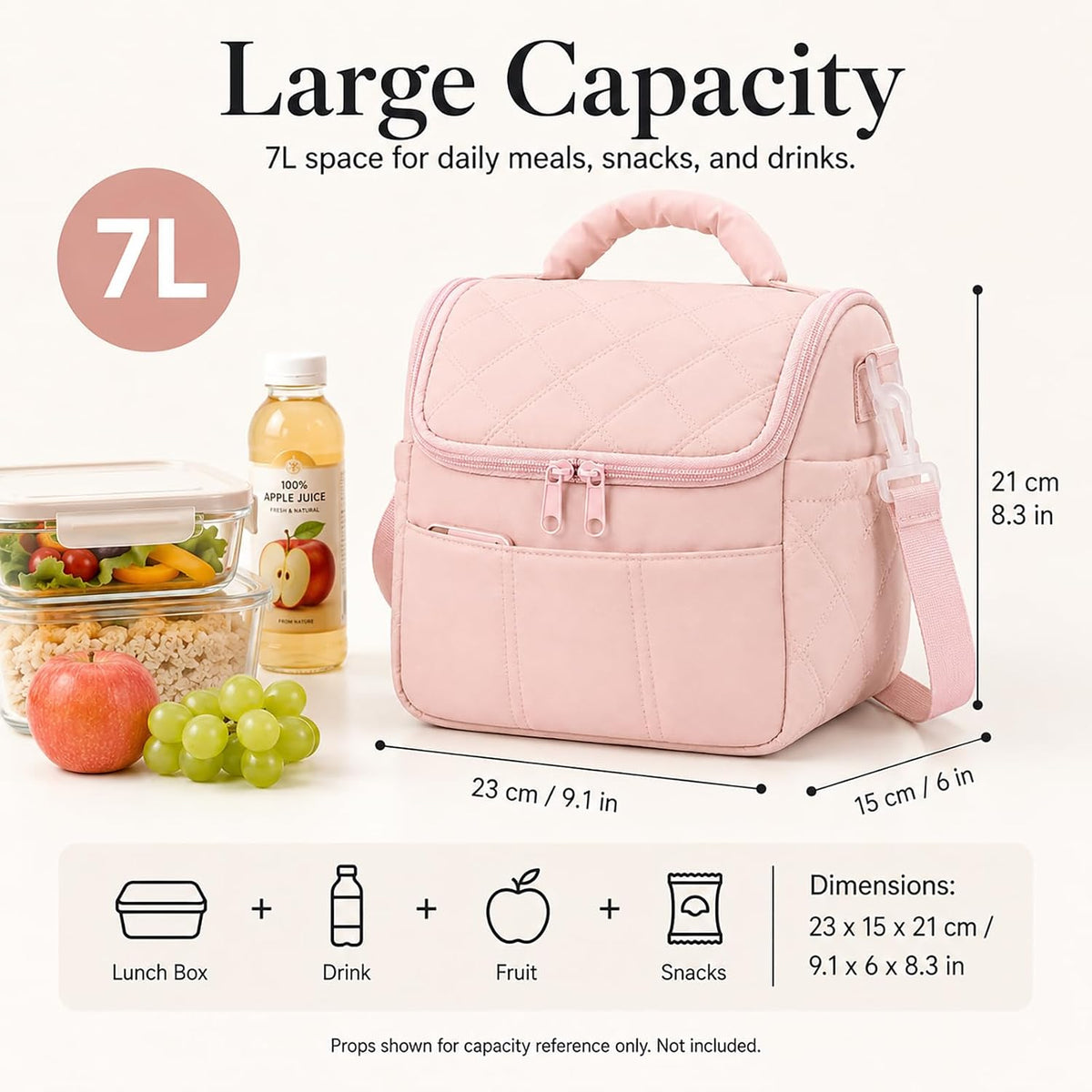 Lunch Bag for Women Insulated Pink Lunch Box Quilted Puffer Lunch Tote
