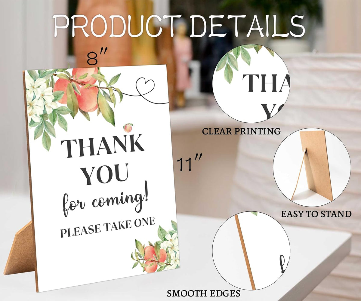 White Floral Peach Thank You For Coming Sign for Baby Shower, 1 Pack Wooden Sign with Stand Tabletop Decor, Baby Shower Decoration, Gender Neutral Party Supplies - WGD32