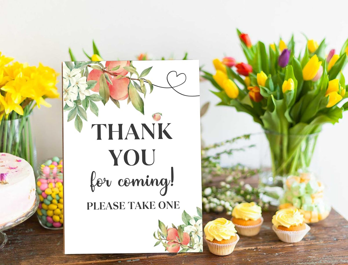 White Floral Peach Thank You For Coming Sign for Baby Shower, 1 Pack Wooden Sign with Stand Tabletop Decor, Baby Shower Decoration, Gender Neutral Party Supplies - WGD32