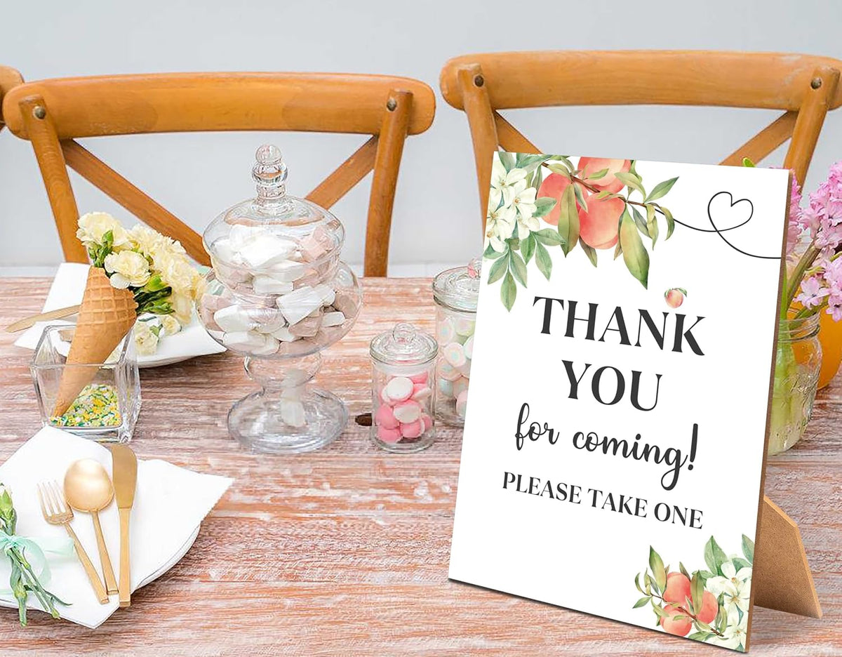 White Floral Peach Thank You For Coming Sign for Baby Shower, 1 Pack Wooden Sign with Stand Tabletop Decor, Baby Shower Decoration, Gender Neutral Party Supplies - WGD32