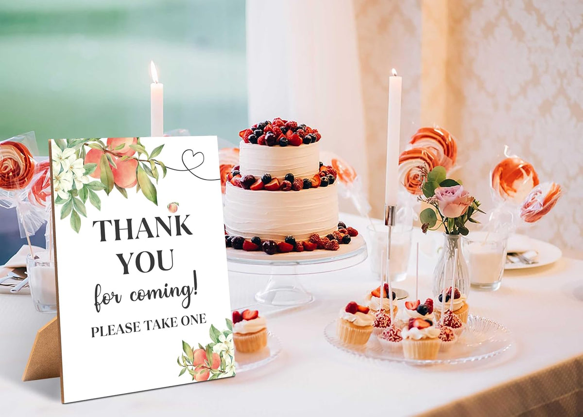 White Floral Peach Thank You For Coming Sign for Baby Shower, 1 Pack Wooden Sign with Stand Tabletop Decor, Baby Shower Decoration, Gender Neutral Party Supplies - WGD32