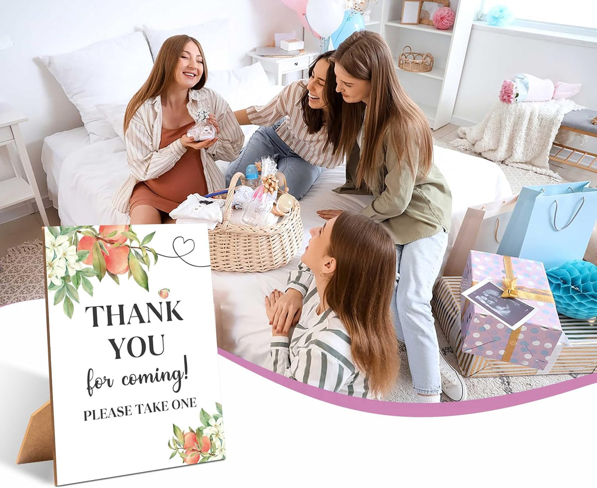 White Floral Peach Thank You For Coming Sign for Baby Shower, 1 Pack Wooden Sign with Stand Tabletop Decor, Baby Shower Decoration, Gender Neutral Party Supplies - WGD32