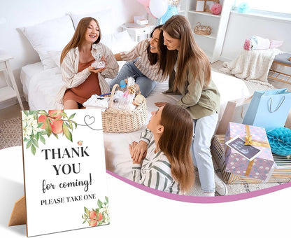 White Floral Peach Thank You For Coming Sign for Baby Shower, 1 Pack Wooden Sign with Stand Tabletop Decor, Baby Shower Decoration, Gender Neutral Party Supplies - WGD32