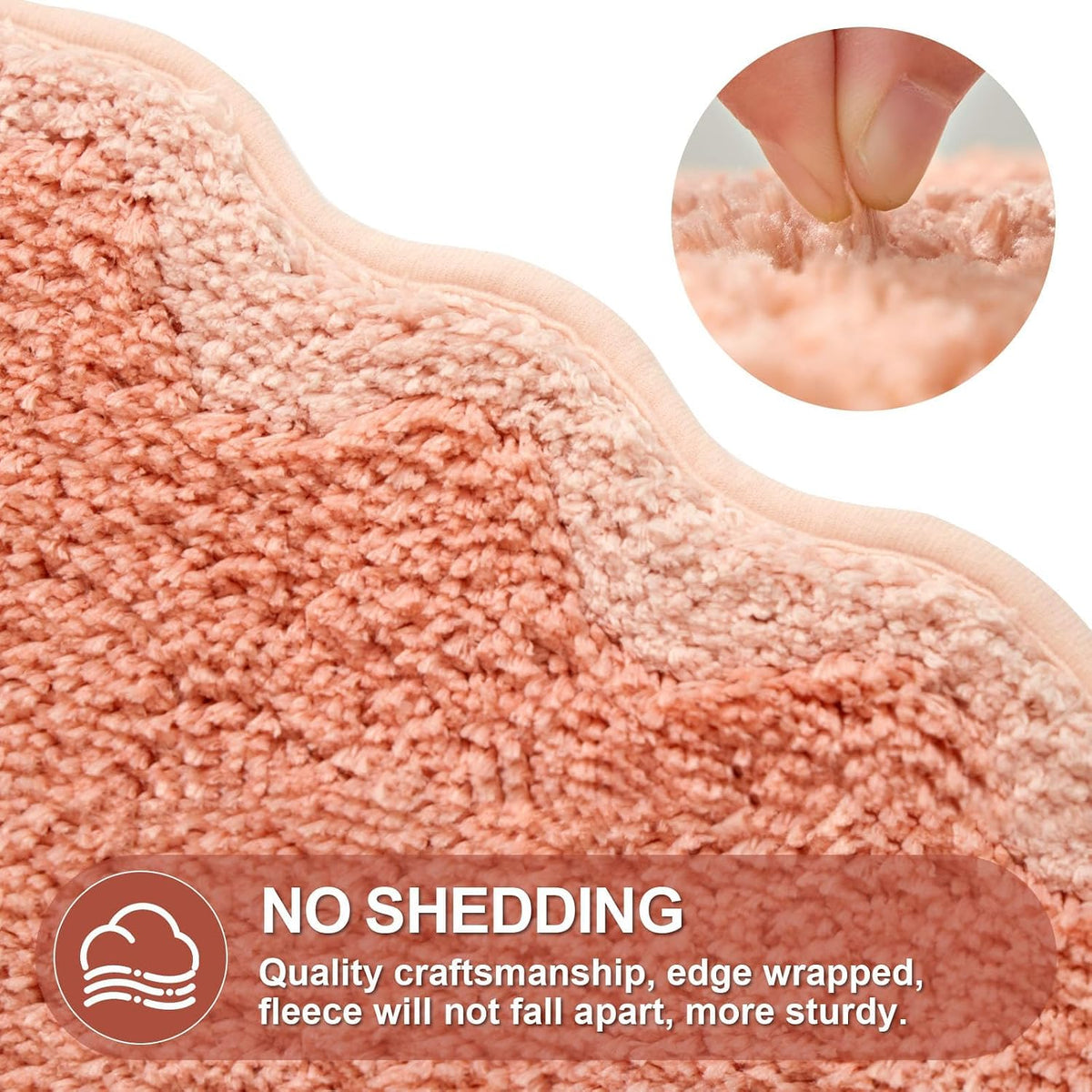 Cute Coral Pink Scalloped Bath Mat, Fun Plush Microfiber Scallop Bathroom Rugs Non Slip Washable Quick Dry Absorbent, Bath Rug Carpet for Shower Stall Vanities Kitchen Floor Entrance, 20x32