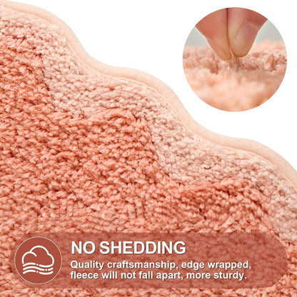 Cute Coral Pink Scalloped Bath Mat, Fun Plush Microfiber Scallop Bathroom Rugs Non Slip Washable Quick Dry Absorbent, Bath Rug Carpet for Shower Stall Vanities Kitchen Floor Entrance, 20x32