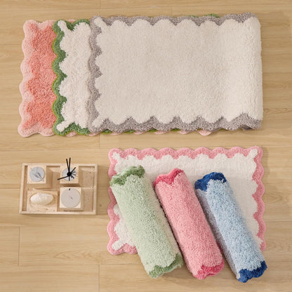 Cute Coral Pink Scalloped Bath Mat, Fun Plush Microfiber Scallop Bathroom Rugs Non Slip Washable Quick Dry Absorbent, Bath Rug Carpet for Shower Stall Vanities Kitchen Floor Entrance, 20x32