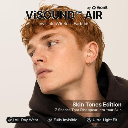 Air Skin Tones Invisible Earbuds for Small Ears - Wireless Bluetooth 5.4, Skin-Matching Mini Stemless Ear Buds, IPX5 Waterproof, Crystal Clear Calls (Bare Peach)