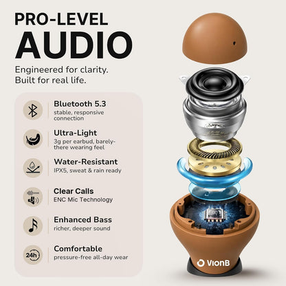 Air Skin Tones Invisible Earbuds for Small Ears - Wireless Bluetooth 5.4, Skin-Matching Mini Stemless Ear Buds, IPX5 Waterproof, Crystal Clear Calls (Bare Peach)