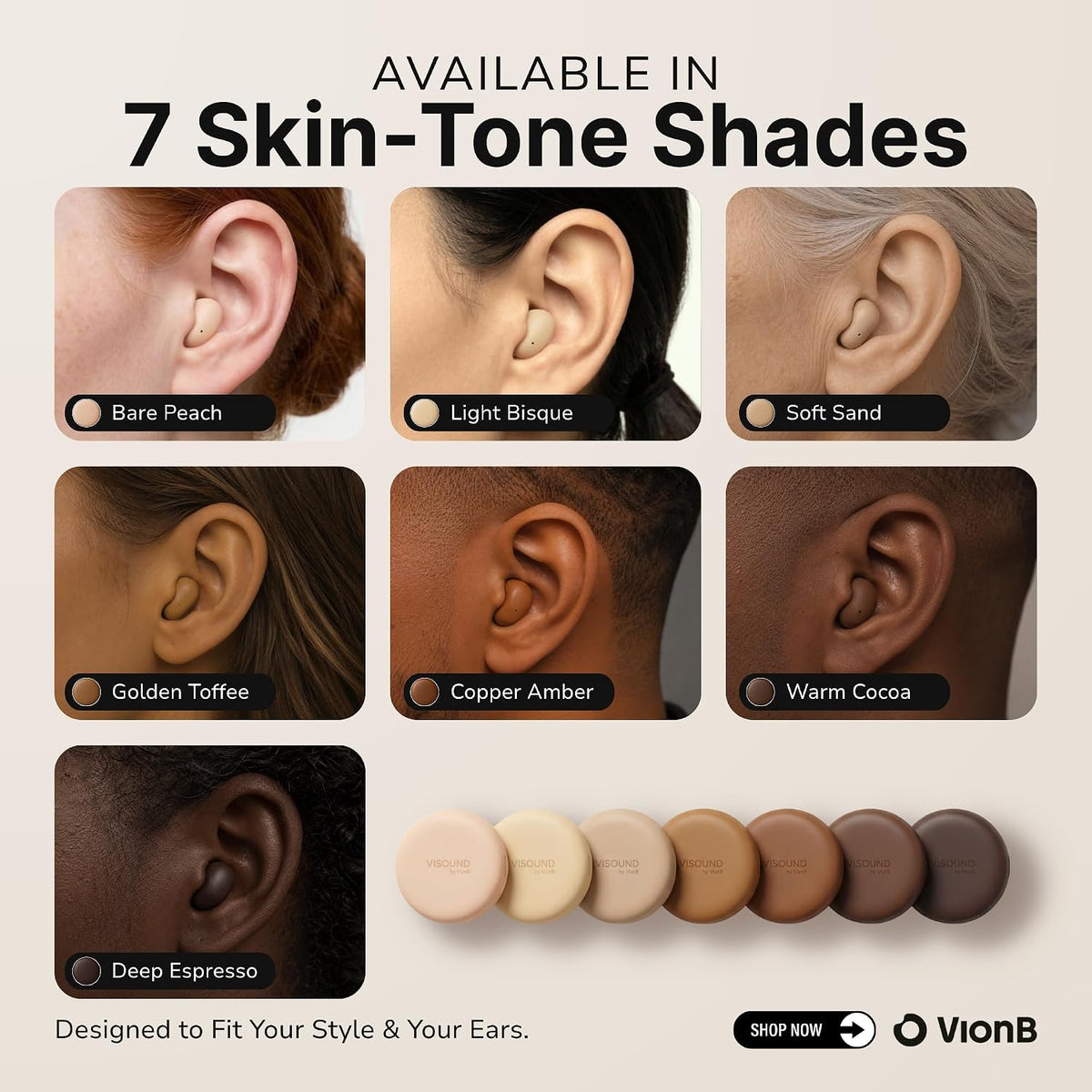 Air Skin Tones Invisible Earbuds for Small Ears - Wireless Bluetooth 5.4, Skin-Matching Mini Stemless Ear Buds, IPX5 Waterproof, Crystal Clear Calls (Bare Peach)