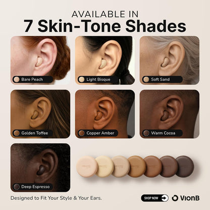Air Skin Tones Invisible Earbuds for Small Ears - Wireless Bluetooth 5.4, Skin-Matching Mini Stemless Ear Buds, IPX5 Waterproof, Crystal Clear Calls (Bare Peach)