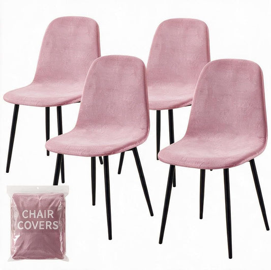 Pack of 4 Velvet Mid Century Modern Dining Chair Covers, Armless Chair Cover,Living Room Side Chair Slipcovers (Pink)