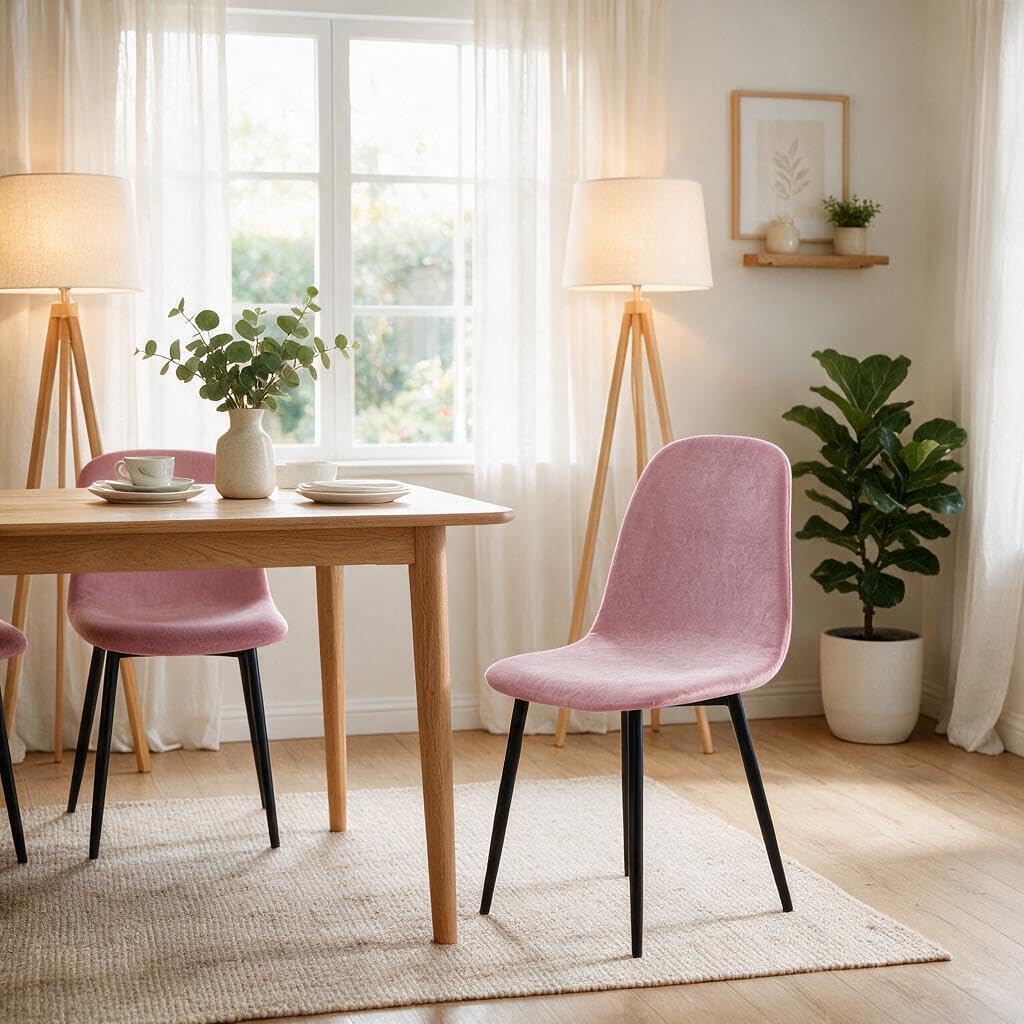 Pack of 4 Velvet Mid Century Modern Dining Chair Covers, Armless Chair Cover,Living Room Side Chair Slipcovers (Pink)